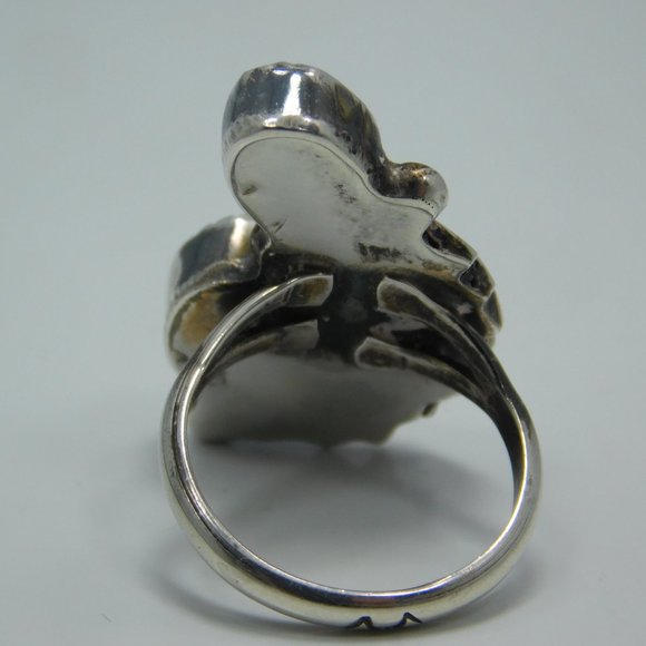 Silver 925 Signed Onyx and Mother of Pearl Ring Size : 6 - Picture 4 of 5